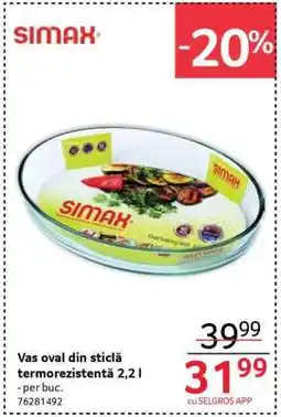 Selgros Vas oval din sticlă termorezistentă 2,2 l Ofertă