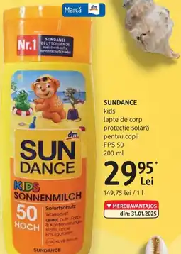 DM SUNDANCE kids lapte de corp protecție solară pentru copii FPS 50 Ofertă