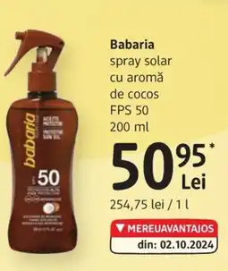 DM Babaria spray solar cu aromă de cocos FPS 50 Ofertă