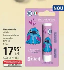 DM Naturaverde stitch balsam de buze cu vanilie FPS 15 Ofertă
