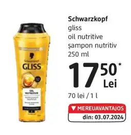 DM Schwarzkopf gliss oil nutritive Șampon nutritiv Ofertă