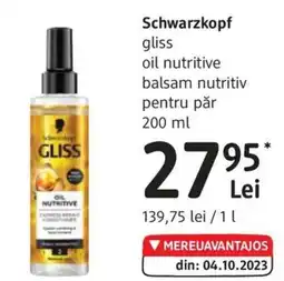 DM Schwarzkopf gliss oil nutritive balsam nutritiv pentru păr Ofertă