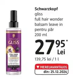 DM Schwarzkopf gliss full hair wonder balsam leave in pentru păr Ofertă