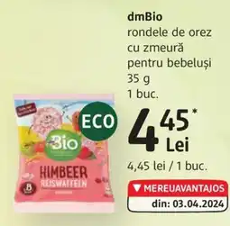 DM Dmbio rondele de orez cu zmeură pentru bebeluși Ofertă