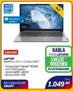 Flanco Lenovo Laptop IdeaPad 1 15UL7, CLOUD GREY Ofertă