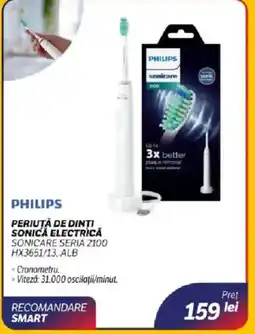 Flanco PHILIPS Periută de dinti sonica electrică sonicare seria 2100 hx3651/13, alb Ofertă