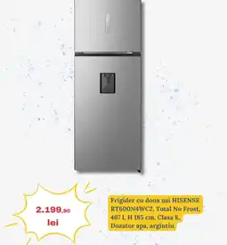 Media Galaxy Frigider cu doua usi HISENSE RT600N4WC2, Total No Frost, 467 1, H 185 cm, Clasa E, Dozator apa, argintiu Ofertă
