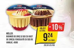 Mega Image MÜLLER Budincă de griş şi sos cu gust de cireșe/ciocolată cu sos de vanilie Ofertă