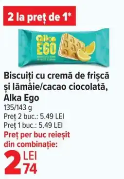 Carrefour Biscuiți cu cremă de frișcă şi lămâie/cacao ciocolată, Alka Ego Ofertă
