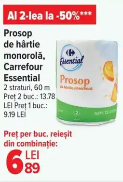 Carrefour Prosop de hârtie monorolă, Carrefour Essential Ofertă