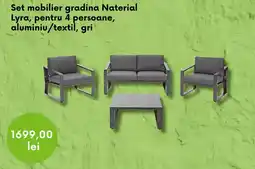 Leroy Merlin Set mobilier gradina Naterial Lyra, pentru 4 persoane, aluminiu/textil, gri Ofertă
