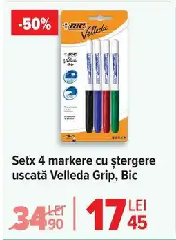 Carrefour Setx 4 markere cu ștergere uscată Velleda Grip, Bic Ofertă