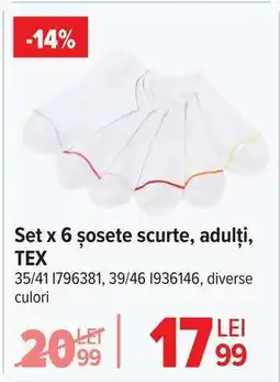 Carrefour Set x 6 șosete scurte, adulți, TEX Ofertă