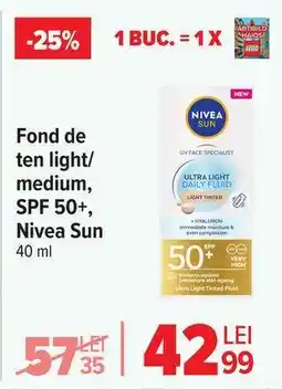 Carrefour Fond de ten light/medium, SPF 50+, Nivea Sun Ofertă