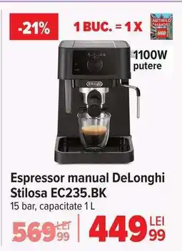 Carrefour Espressor manual DeLonghi Stilosa EC235.BK Ofertă