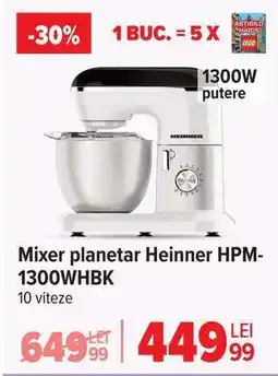 Carrefour Mixer planetar Heinner HPM-1300WHBK Ofertă