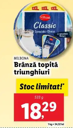 Lidl MILBONA Brânză topitǎ triunghiuri Ofertă