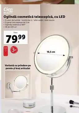Lidl Oglindă cosmetică telescopică, cu LED Ofertă