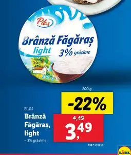 Lidl PILOS Brânză Făgăraş, light Ofertă