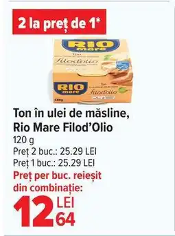 Carrefour Ton în ulei de măsline, Rio Mare Filod’Olio Ofertă