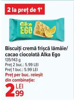 Carrefour Biscuiți cremă frișcă lămâie/cacao ciocolată Alka Ego Ofertă