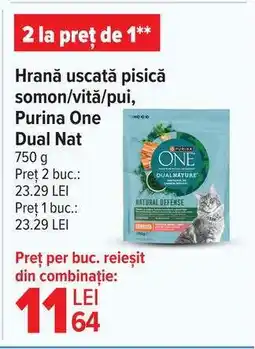 Carrefour Hrană uscată pisică somon/vită/pui, Purina One Dual Nat Ofertă