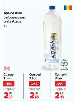 Carrefour Apă de izvor carbogazoasă / plată Azuga 2L Ofertă