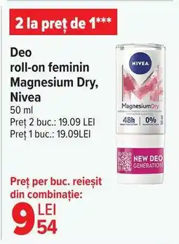 Carrefour Deo roll-on feminin Magnesium Dry, Nivea Ofertă
