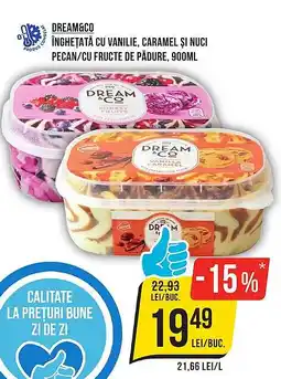 Mega Image DREAM &CO Înghețată cu vanilie, caramel şi nuci pecan/cu fructe de pădure Ofertă