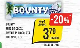 Mega Image BOUNTY Miez de cocos, învelit în ciocolată cu lapte Ofertă