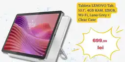 Media Galaxy Tableta LENOVO Tab, 10.1", 4GB RAM, 128GB, Wi-Fi, Luna Grey + Clear Case Ofertă