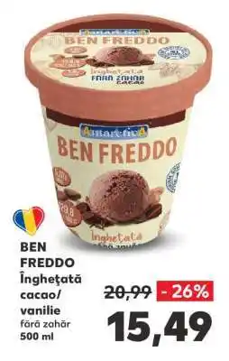 Kaufland BEN FREDDO Înghețată cacao/vanilie fără zahăr 500 ml Ofertă