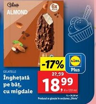 Lidl GELATELLI Îngheţată pe bǎț, cu migdale Ofertă