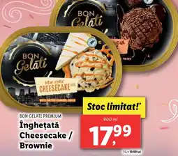 Lidl BON GELATI PREMIUM Îngheţată Cheesecake / Brownie Ofertă