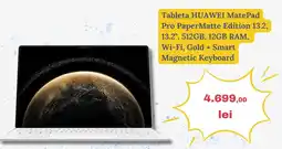 Tableta HUAWEI MatePad Pro Paper Matte Edition 13.2, 13.2", 512GB, 12GB RAM, Wi-Fi, Gold + Smart Magnetic Keyboard