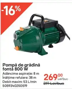 Brico Depôt Pompǎ de grădină fontă 800 W Ofertă