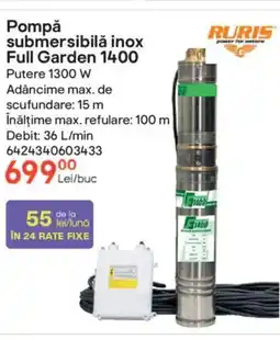 Brico Depôt Pompǎ submersibilă inox Full Garden 1400 Ofertă