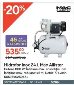 Brico Depôt Hidrofor inox 24 L Mac Allister Ofertă