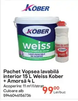 Brico Depôt Pachet Vopsea lavabilă interior 15 L Weiss Kober + Amorsǎ 4 L Ofertă