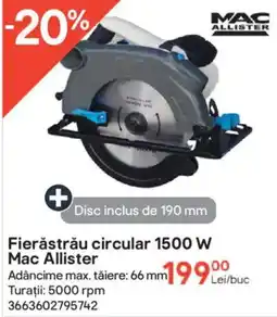 Brico Depôt Fierăstrău circular 1500 W Mac Allister Ofertă