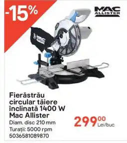 Brico Depôt Fierăstrău circular tăiere înclinată 1400 W Mac Allister Ofertă