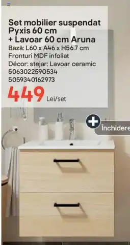 Brico Depôt Set mobilier suspendat Pyxis 60 cm + Lavoar 60 cm Aruna Ofertă