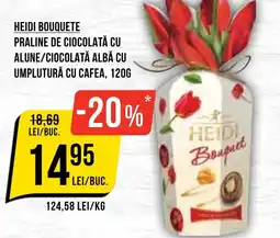 Mega Image Heidi bouquete praline de ciocolată cu alune/ciocolată albă cu umplutură cu cafea Ofertă