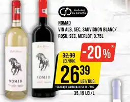 Mega Image Nomad vin alb, sec, sauvignon blanc/ roșu, sec, merlot Ofertă
