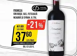 Mega Image Promesa vin roșu, sec, fetească neagră şi syrah Ofertă