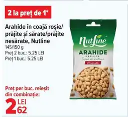 Carrefour Arahide în coajă roșie/prăjite și sărate/prăjite nesărate, Nutline Ofertă