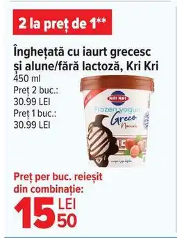 Carrefour Înghețată cu iaurt grecesc și alune/fără lactoză, Kri Kri Ofertă