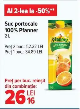 Carrefour Suc portocale 100% Pfanner Ofertă