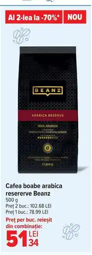 Carrefour Cafea boabe arabica reserverve Beanz Ofertă
