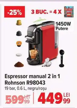 Carrefour Espressor manual 2 în 1 Rohnson R98043 Ofertă